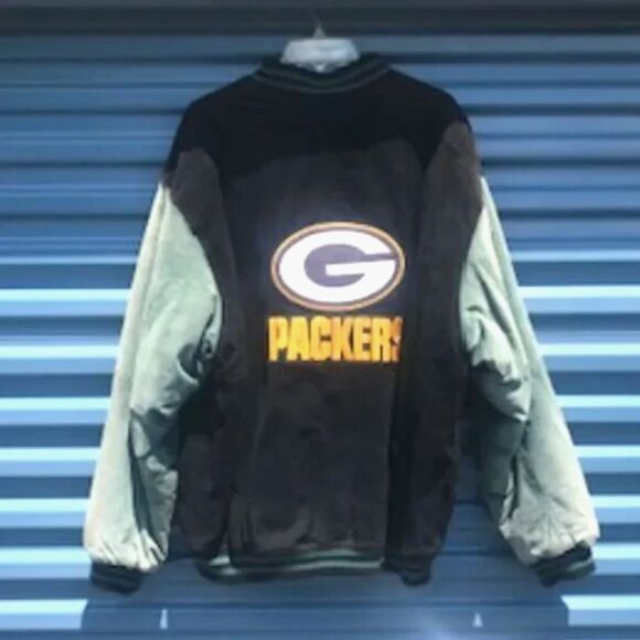Suede Jacket . Size: Extra Large {46-48} . Varsity Full Zip . Green Bay Packers - Picture 1 of 8